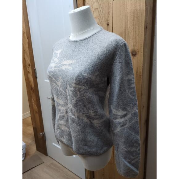 Bianco & Blu Sweater Womens SMALL S Gray Floral Merino Wool Cashmere Blend Italy - Picture 2 of 6